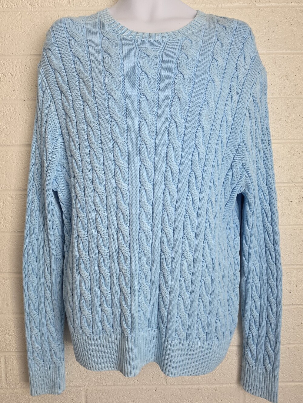 Polo By Ralph Lauren Men's Cable Knit Light Blue Crewneck Sweater Size XL
